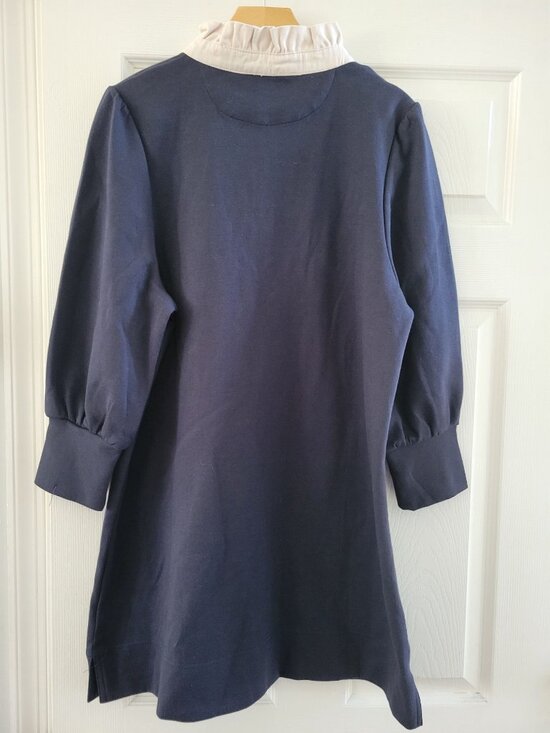 Tuckernuck Pomander Place Navy French Terry Dress size Large Preppy Ruffled - Picture 6 of 10